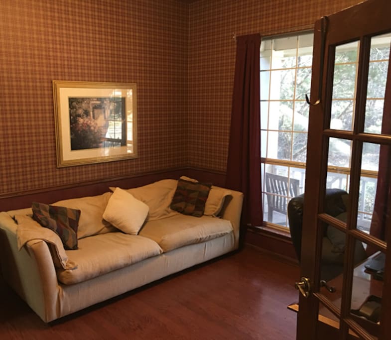 Comfortable Office with desk and queen size sofa sleeper