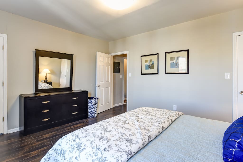 Master bedroom with two closets for guests with longer stays or many wardrobe options!