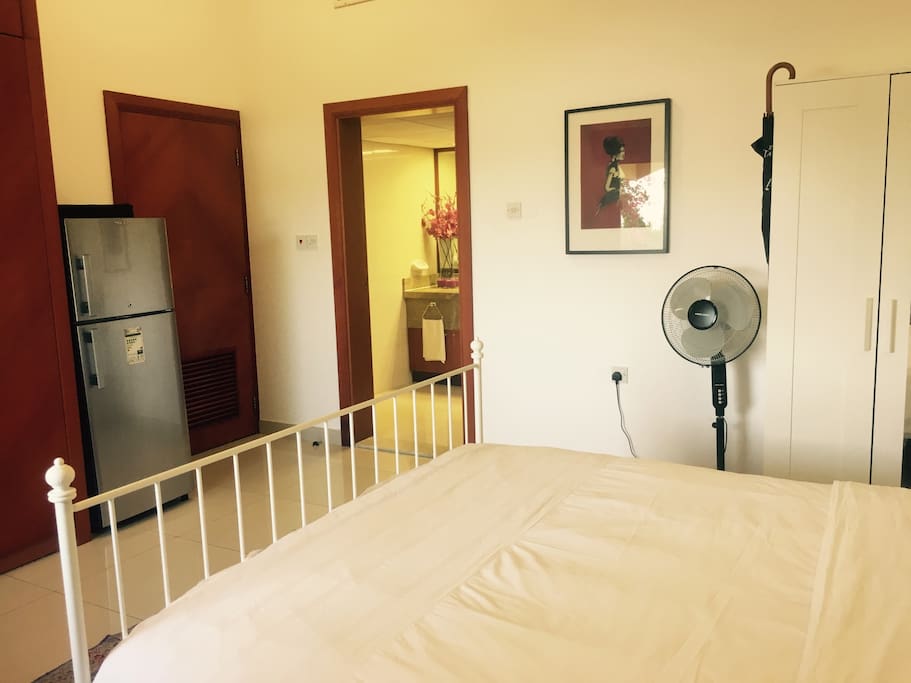 A fridge and fan are provided for your use (AC controls are in the lounge)