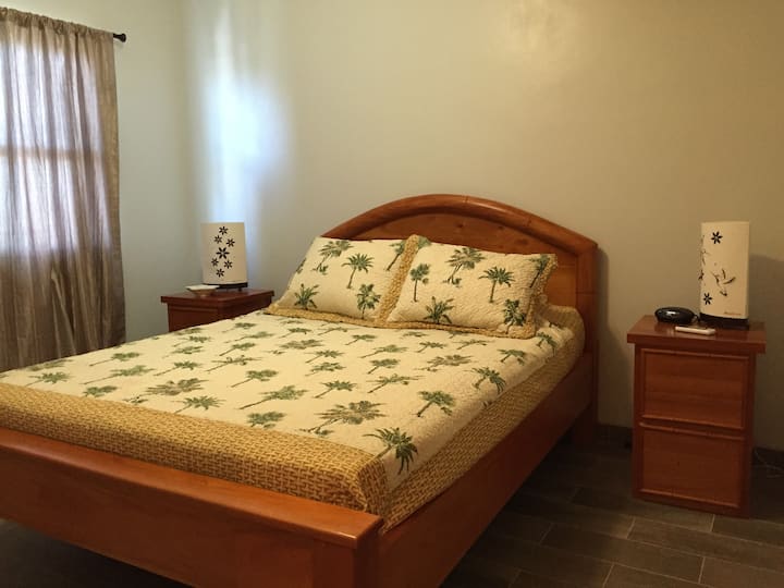 Queen size bed with A/C and fat screen TV