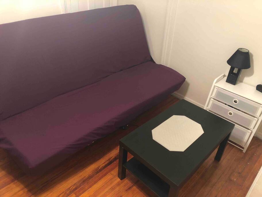 The queen bed easy transfers into couch if needed