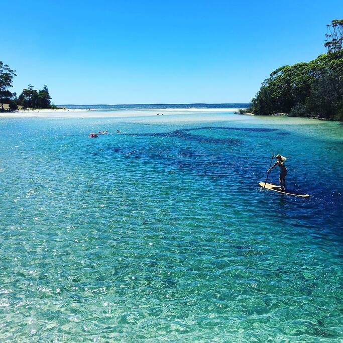 Walk to Moona Moona Creek in Huskisson for 5 star lagoon swimming. Crystal clear, calm water. Jervis Bay is perfect for Standup Paddle and you can hire locally.