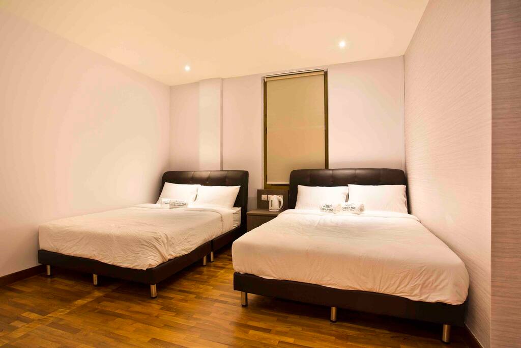 2x Double bed with Attached Toilet, TV, Mini Bar frigde, Steam Iron, Hair Dryer.