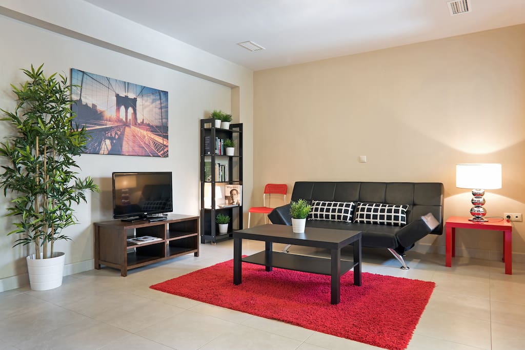 The apartment is Brand New in an immaculate shape, the living room is very large, the sofa bed perfect for an extra couple.