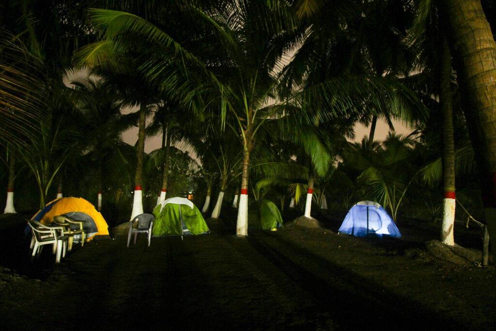 The campsite at night.