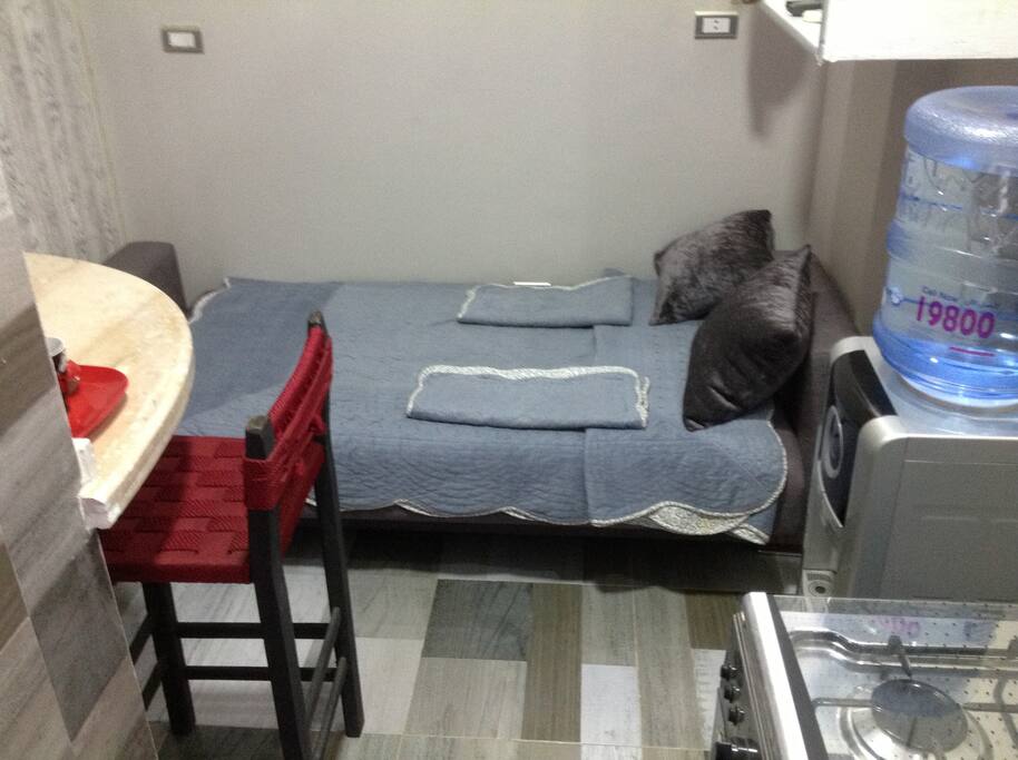 Sofa bed (open) as bed