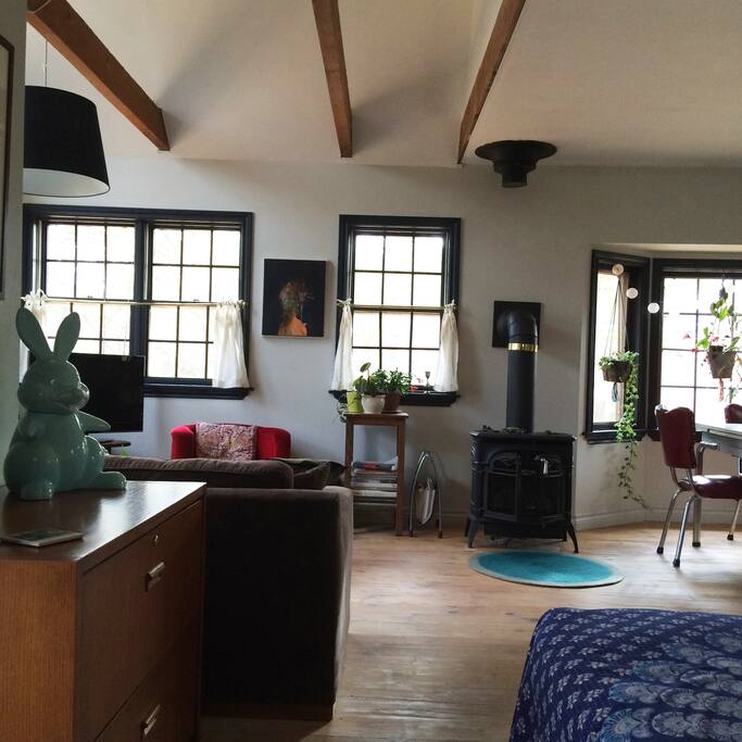 Open-concept ground floor. View from front entrance.