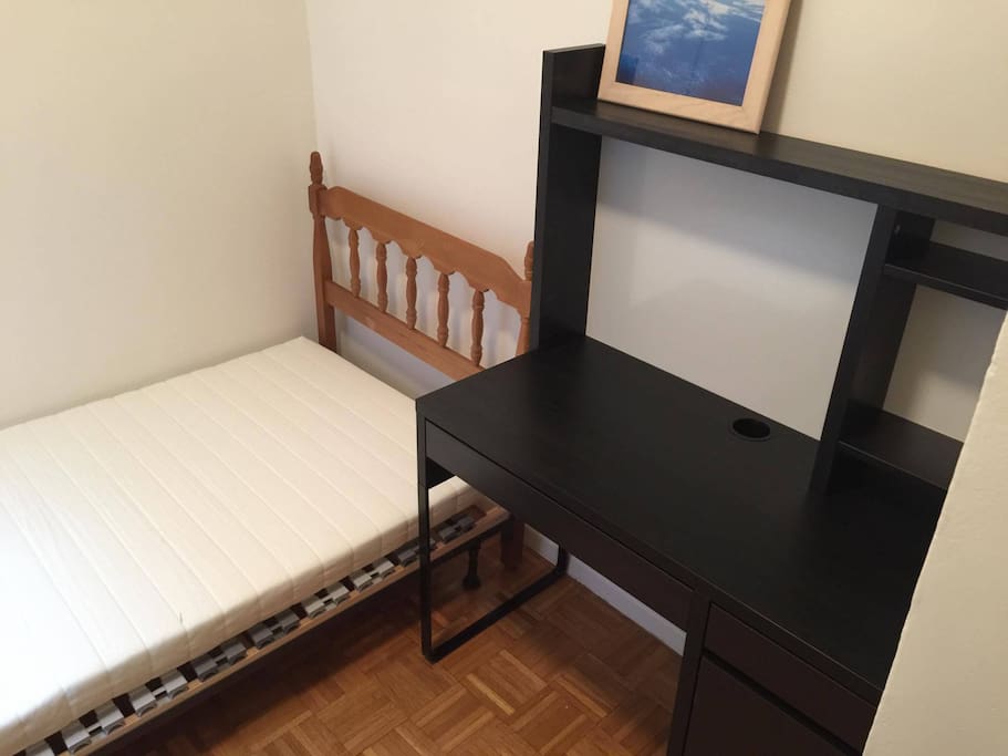 Bedroom comes with mattress pad, chair, closet, drawers, shelves