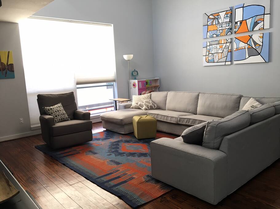 View facing the couch from next to the TV