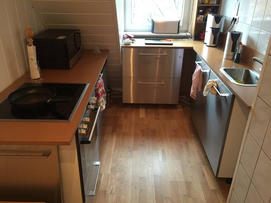 Modern Kitchen with ceran-field, oven, microwave, dishwasher