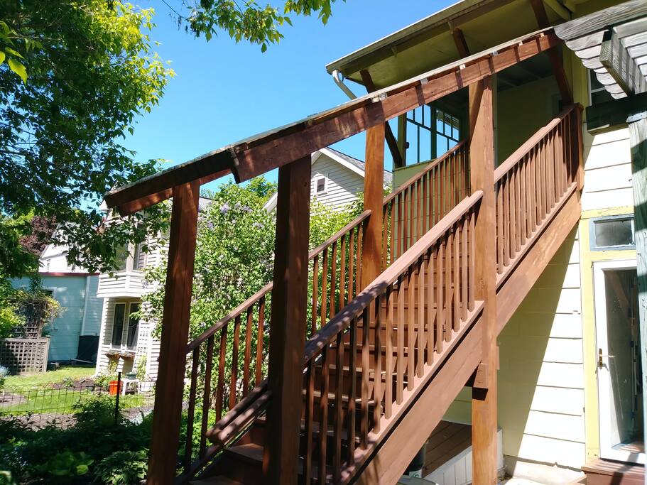 Let's go up the back stairs and to the porch....