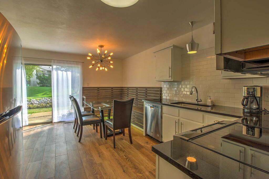 Enjoy views of the serene backyard from the modern kitchen that has everything you'll need to prepare home-cooked meals.