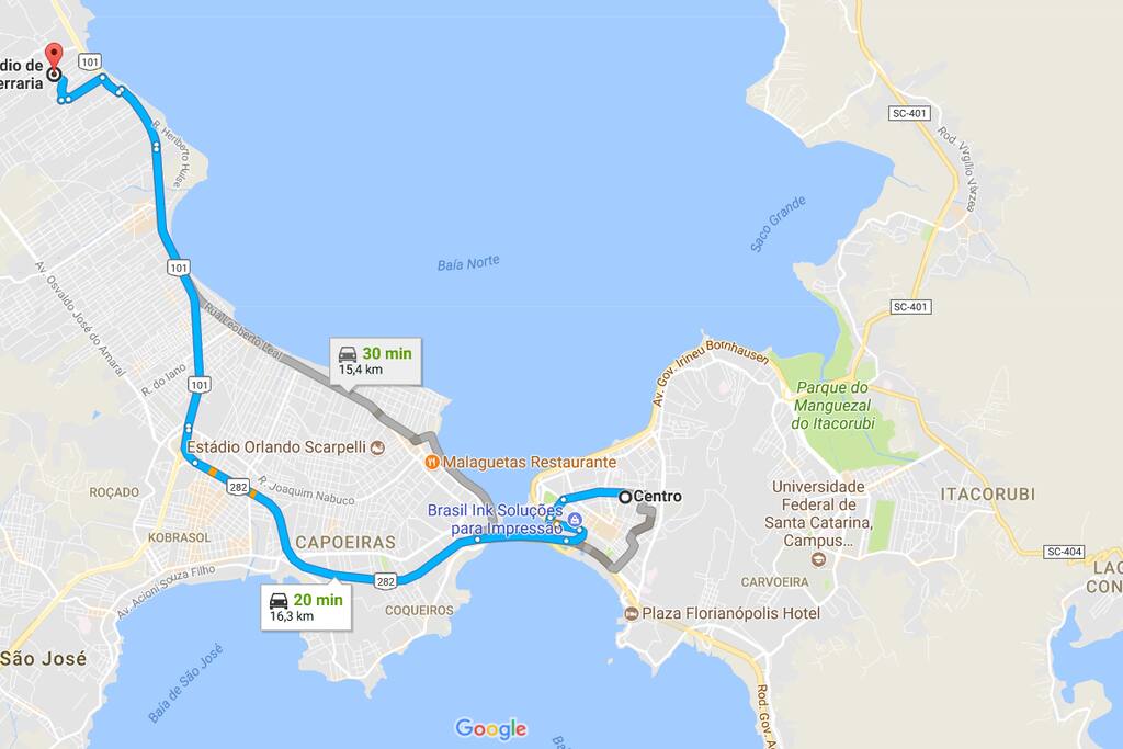 TEMPO ATÉ O CENTRO DE FLORIANÓPOLIS. (ATENÇÃO COM O TRANSITO)