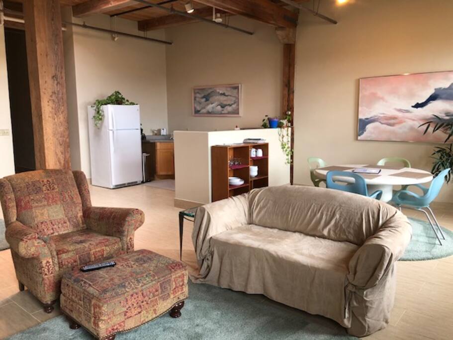 Everyone is happily surprised at the large Loft size with a cheery daytime glow from the skylight.