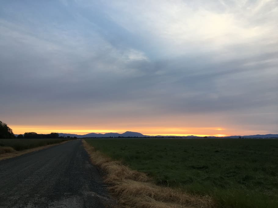 Sunset over the Coastal mountain range, taken from the end of our road.