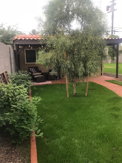 Partially shared yard area.