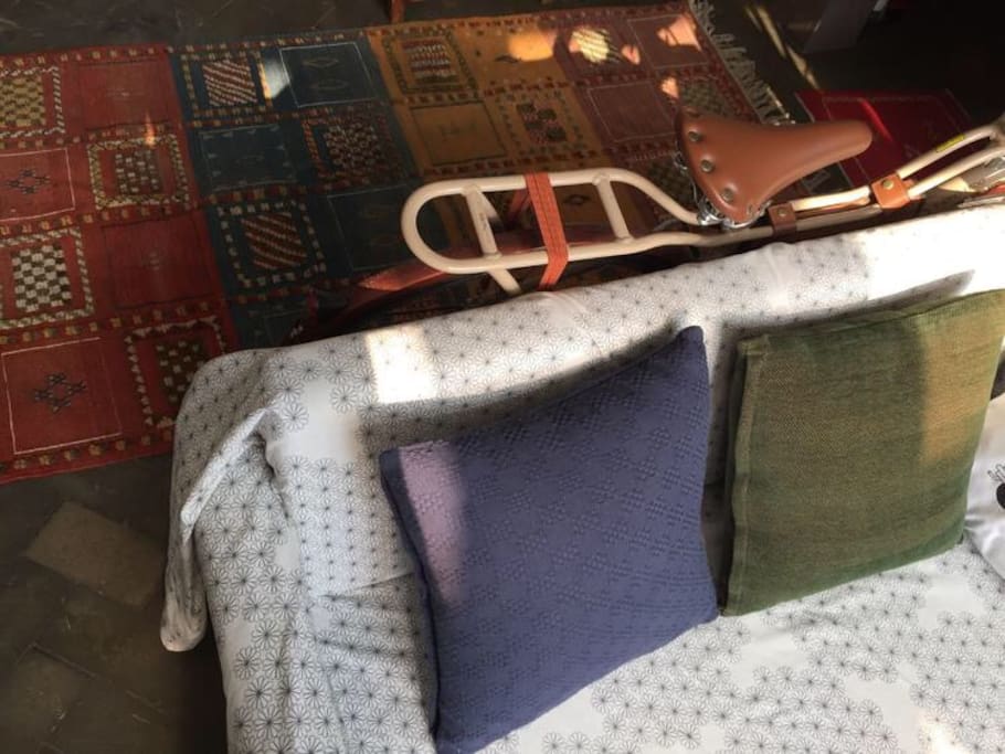 The couch which could be turned into a bed.