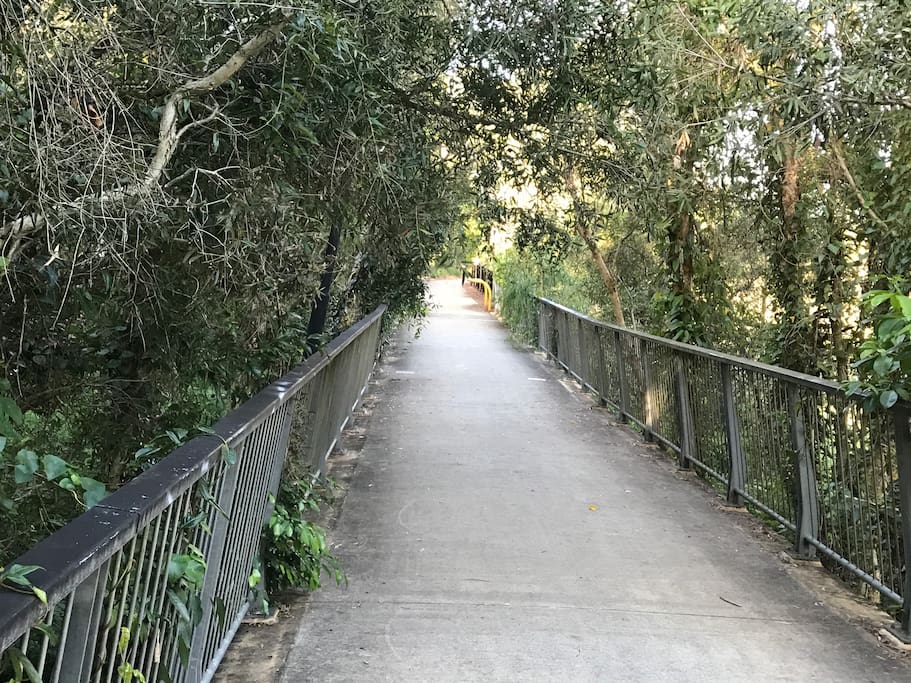 Beautiful tranquil walking paths leads to golf course