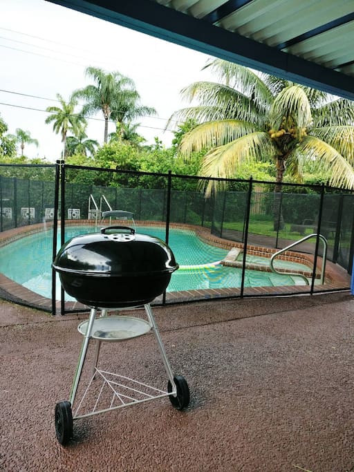 Outdoor grilling by the pool.
