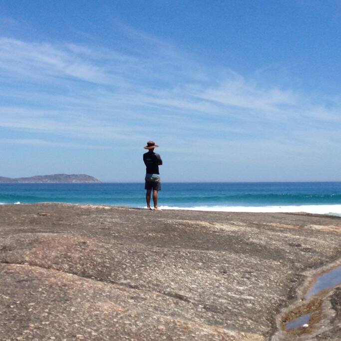 Guest looking out from Sqeeky Beach, about 20min drive from our gate