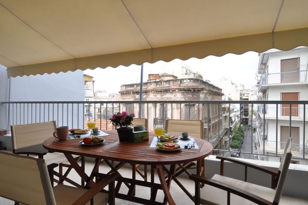 Our big private balcony is the perfect place to enjoy a delicious meal and/or a drink accompanied by the view of the streets of Plaka-the neighborhood of Gods!!!