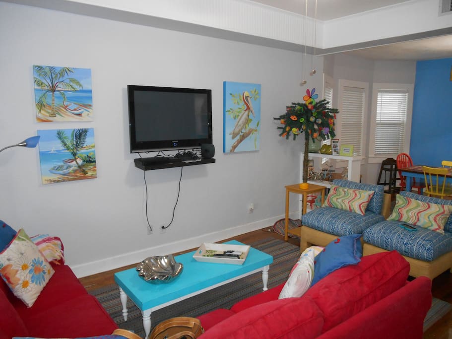Large flat screen Smart TV with Direct TV offers many viewing options. When using Smart TV please remember to sign off before check-out. Management not responsible for charges incurred after check-out.