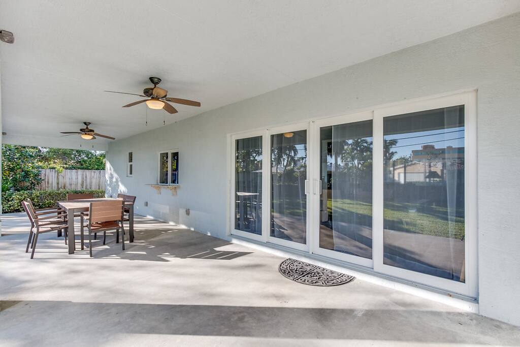 Retreat to the covered patio with al fresco dining for 6.