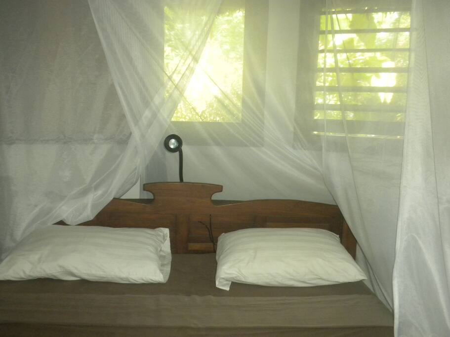 Fitted with a quality queen bed . . .