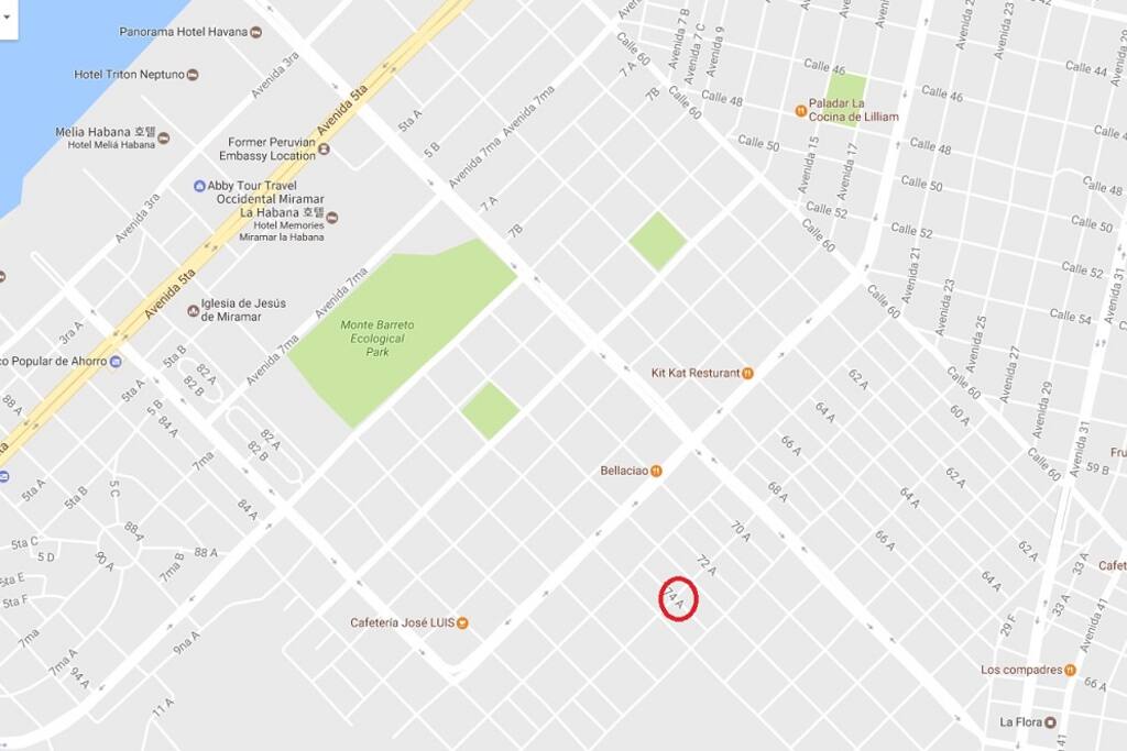 Ubicación de la casa en el mapa (calle 74, municipio Playa)