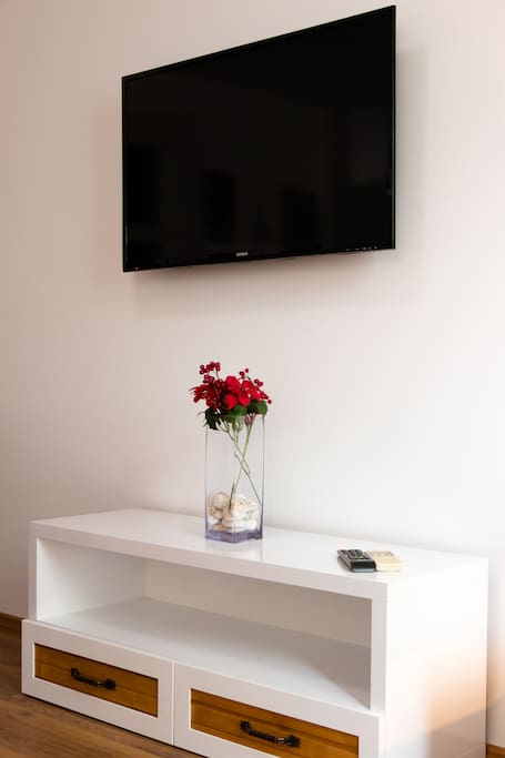 Smart TV and decorative detail.