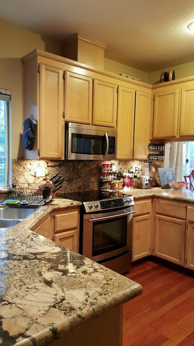 Gorgeous hardwood kitchen, marble countertop
