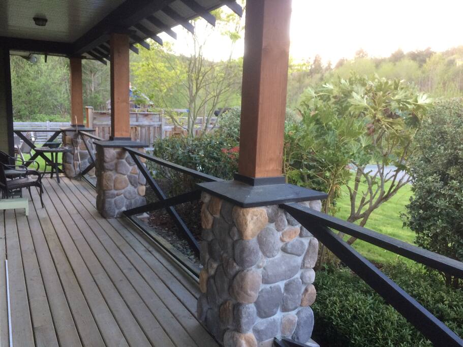 Wraparound deck for morning stretch and coffee.