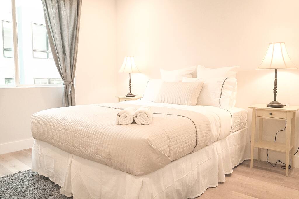 NEW queen size firm mattress with fresh bedding !