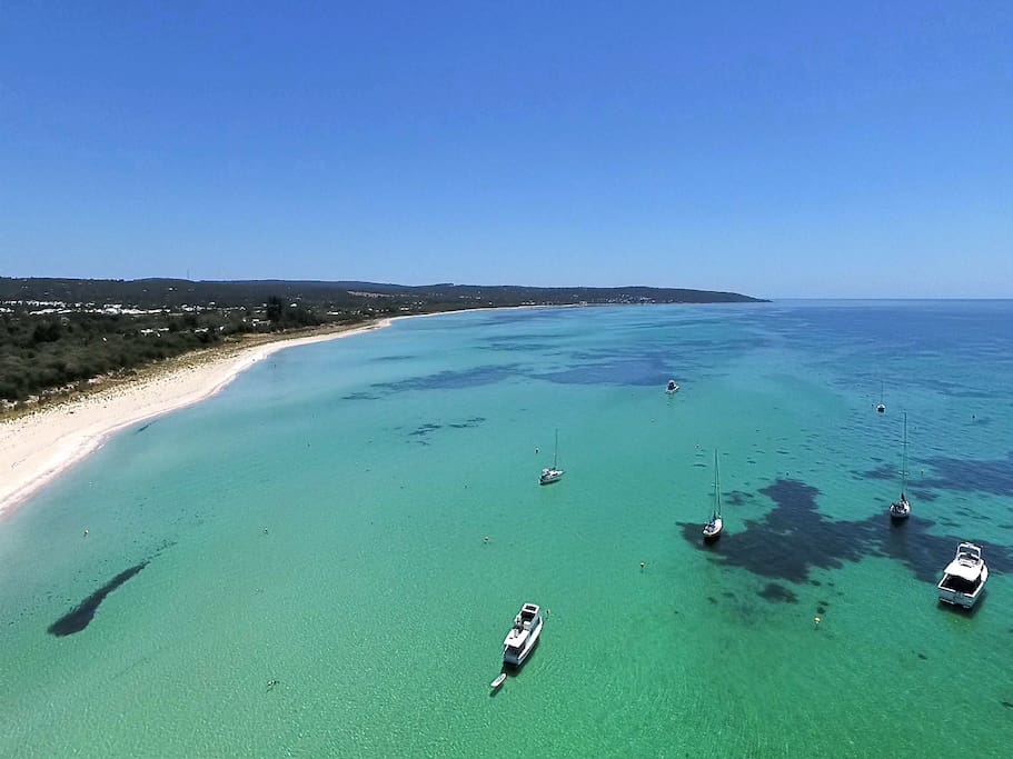 Quindalup Beach from above - the beach opposite the Beach Cottage.