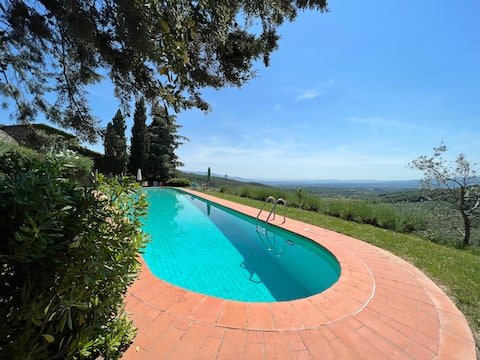 The Owl: view, pool and garden