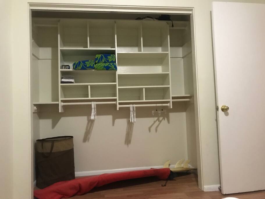 Lots of closet space and hangers. Newly-purchased, clean towels and washcloths provided.