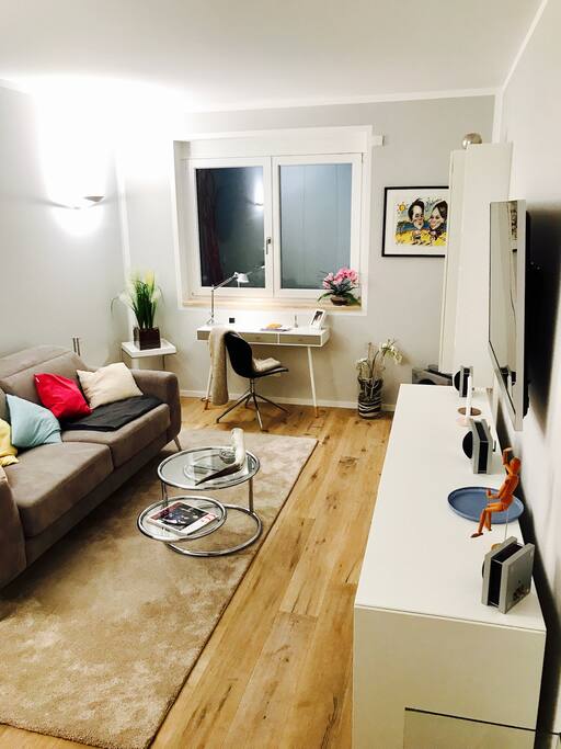 Souterrain-Zimmer mit Schlafcouch, Schreibtisch, TV