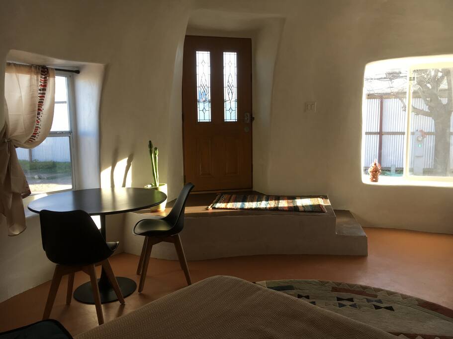 Your very own tatooine-style retreat dome is off-the-grid. Enjoy a quiet and dreamy, handmade, round environment.