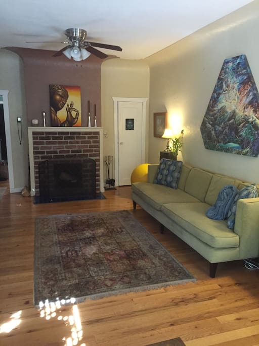 Front room with working fireplace