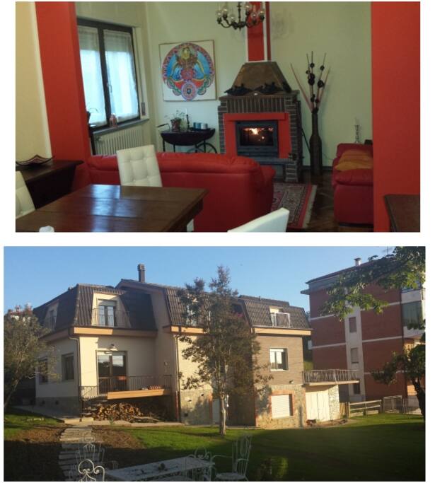 sala colazione con caminetto, casa e giardino