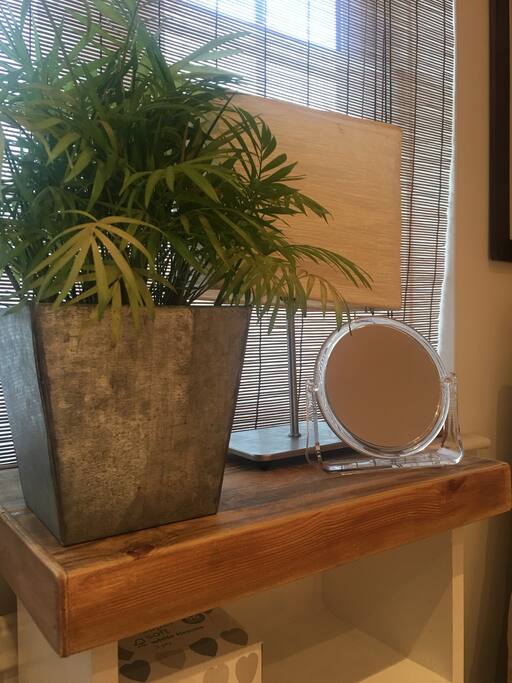 Shelving is practical for make up or electronics