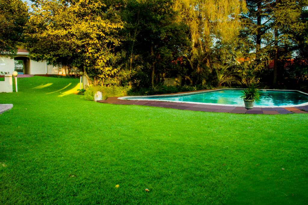 Common area for guests with pool and veranda