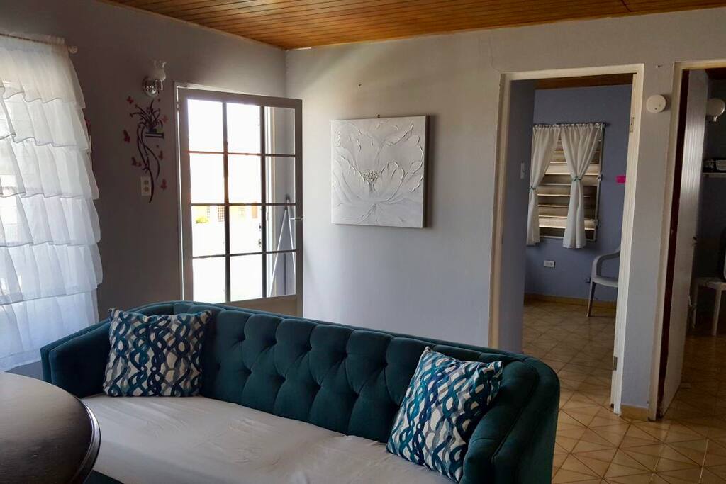 Living room and view to the bedrooms.