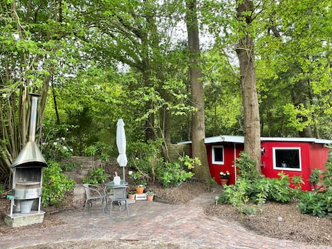 Cozy wooden house on the edge of the forest with sauna