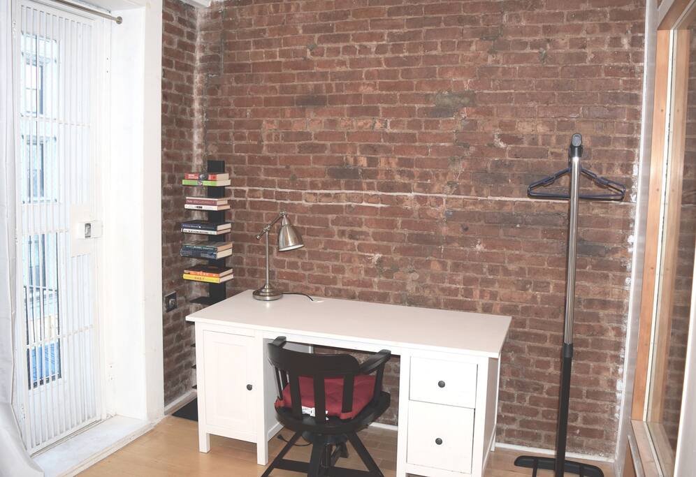 Desk, Clothing Rack, and Bookcase