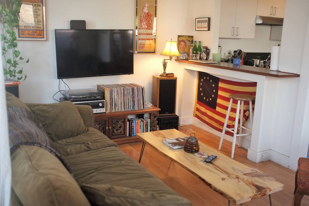 A view from the front door of the living room.