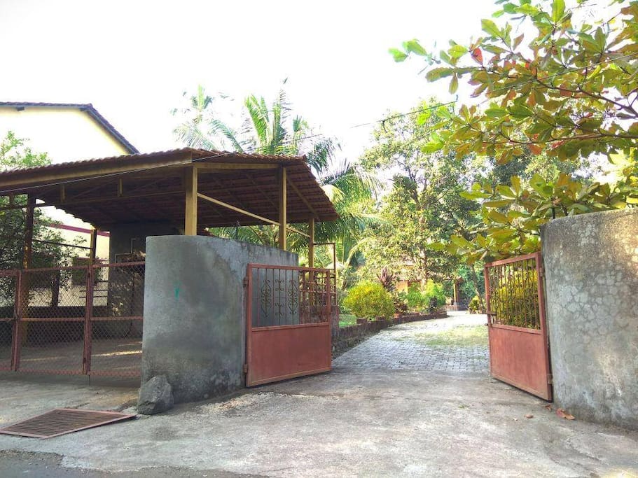 Gate, covered secured parking on left.