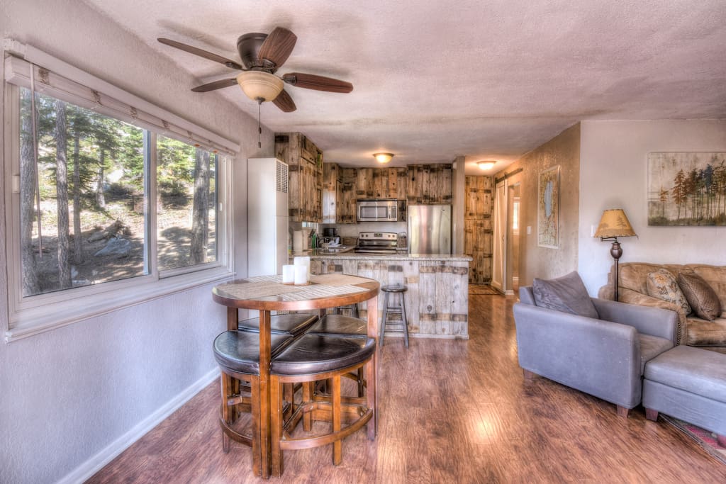 Dining area, kitchen, and living room