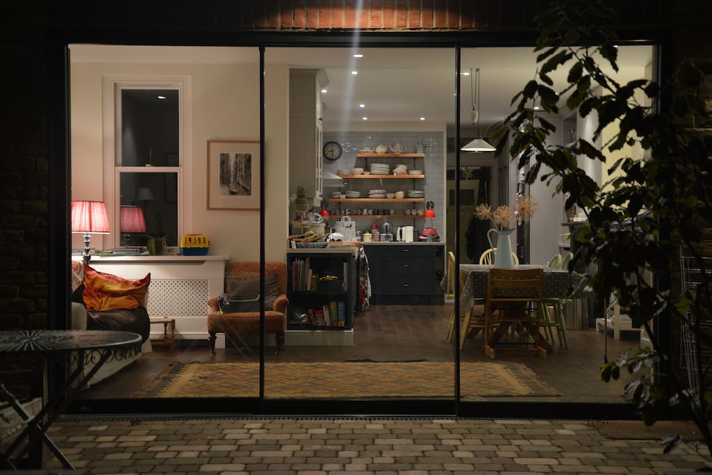 Night time view of kitchen breakfast room