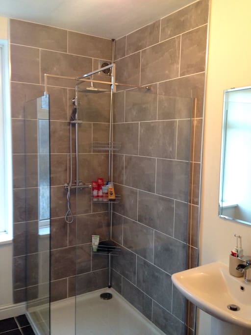Recently renovated bathroom with a walk in shower